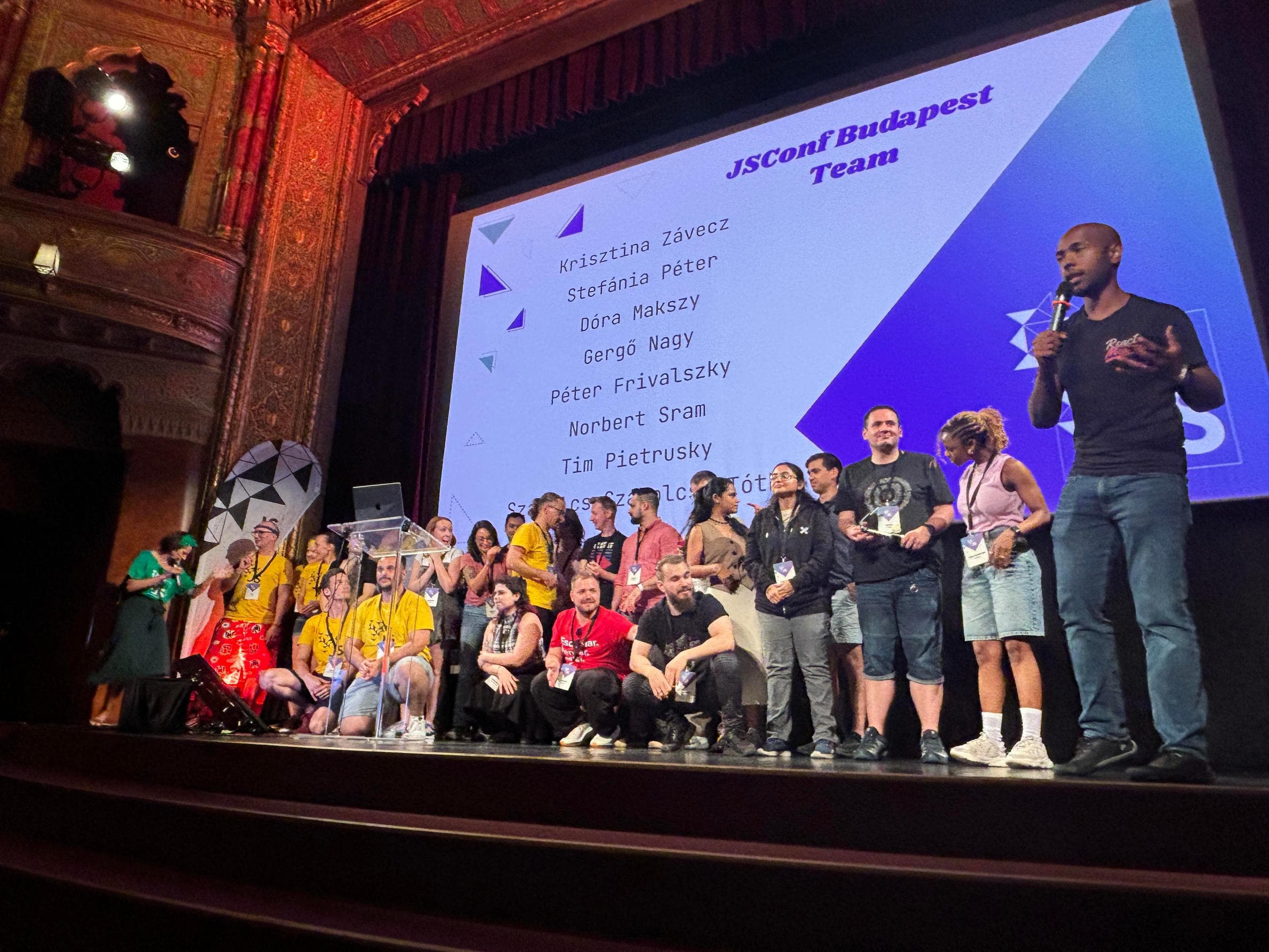 Speakers and organizers of JSConf Budapest 2024 on stage